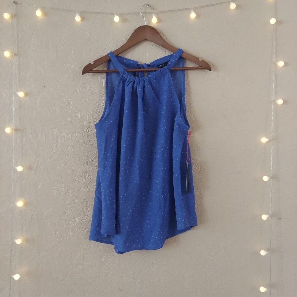 Gibson Blue Polka Dot Sleeveless Blouse NEW Sz Small